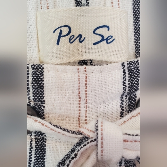 💚5/$25 Per Se Linen Blend Striped Cream & Navy Wide Leg Casual Pants Size Small - Picture 5 of 8